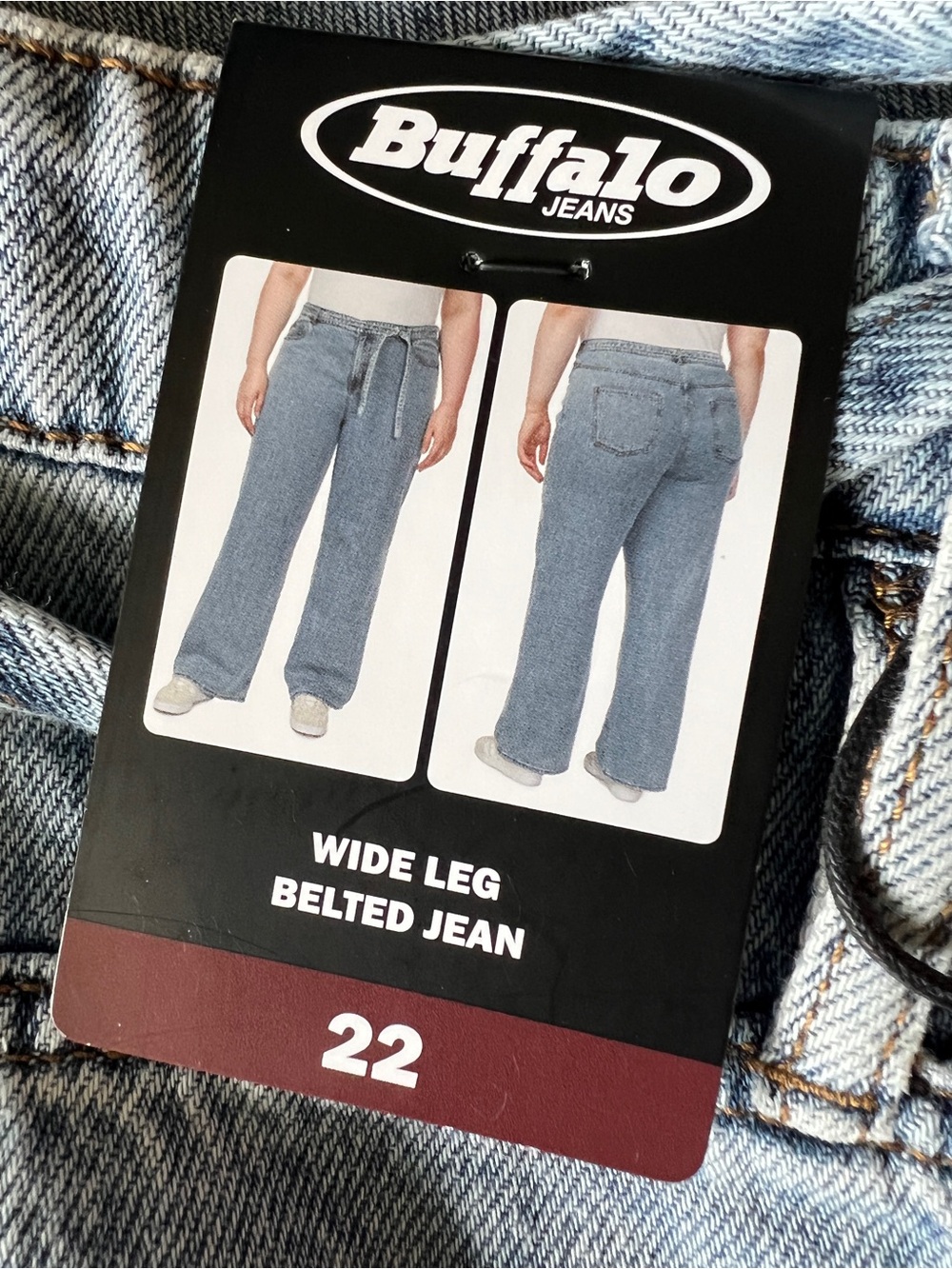 NWT Buffalo Jeans Wide Leg Belted Jeans Size 22W Light Wash High Rise